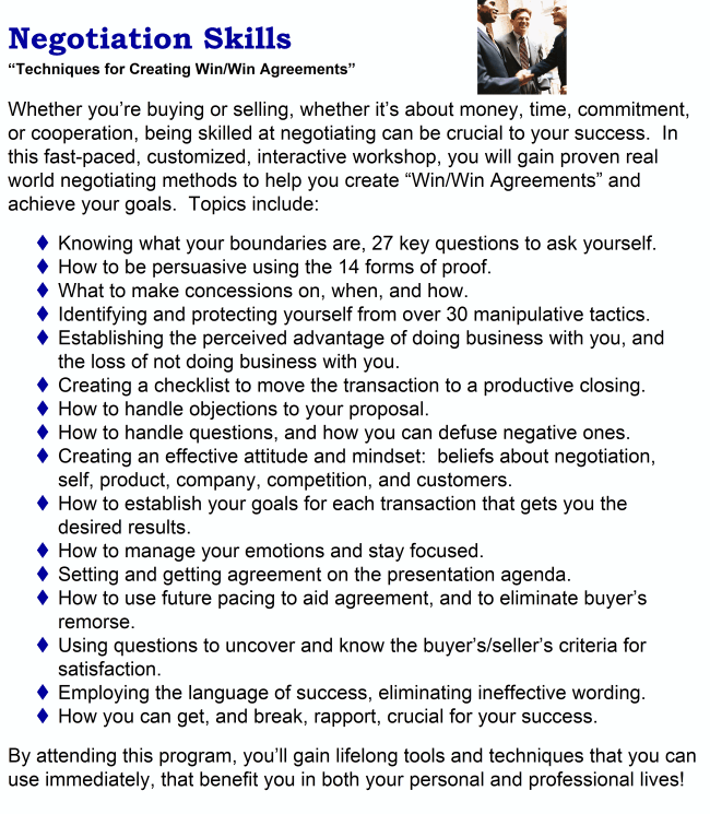 Ronald Kaufman negotiation skills workshop outline